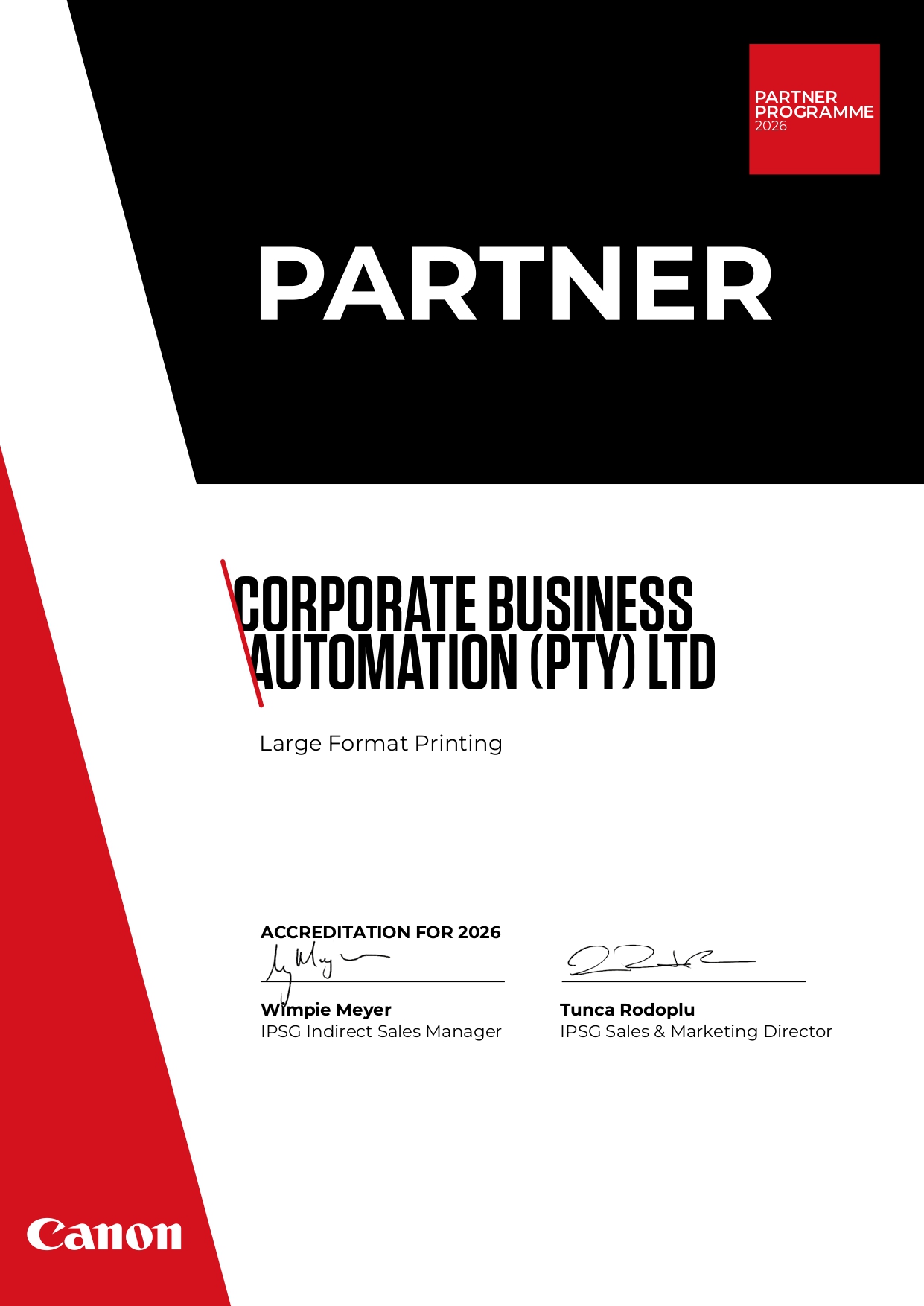 Canon Partner Certificate Large Format Printing - CBA
